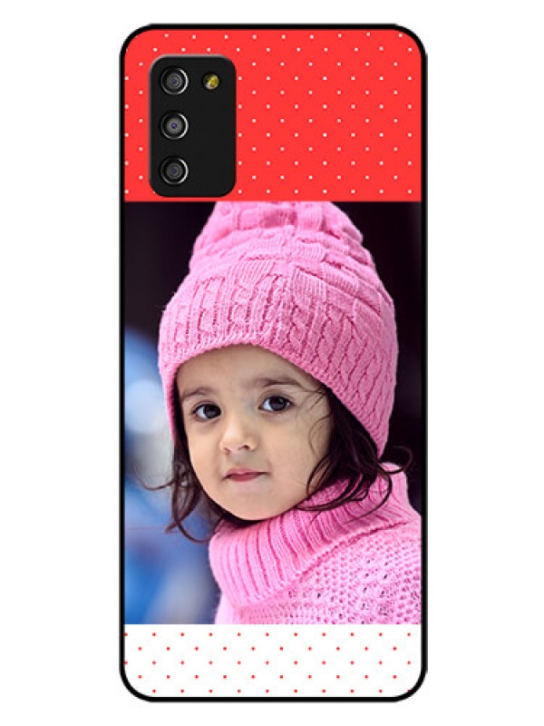 Custom Galaxy A03s Photo Printing on Glass Case - Red Pattern Design