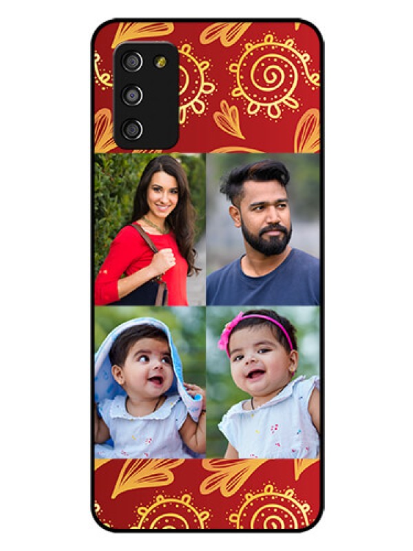 Custom Galaxy A03s Photo Printing on Glass Case - 4 Image Traditional Design