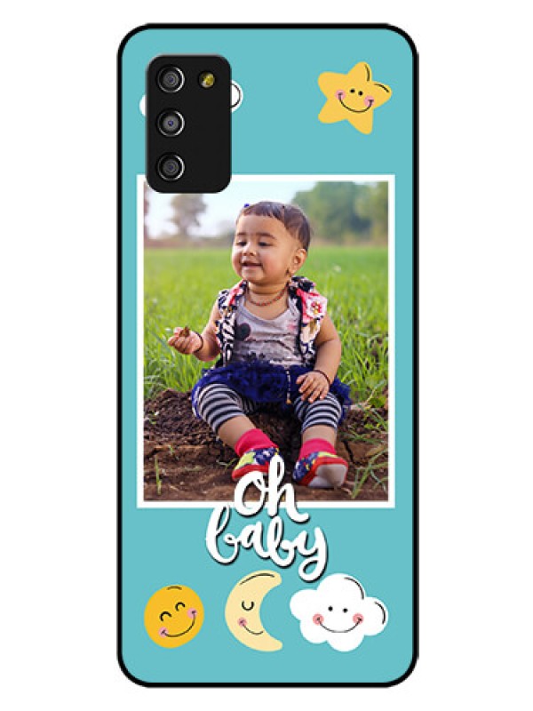 Custom Galaxy A03s Personalized Glass Phone Case - Smiley Kids Stars Design