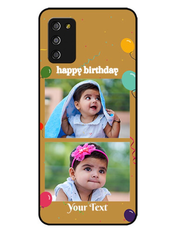 Custom Galaxy A03s Personalized Glass Phone Case - Image Holder with Birthday Celebrations Design