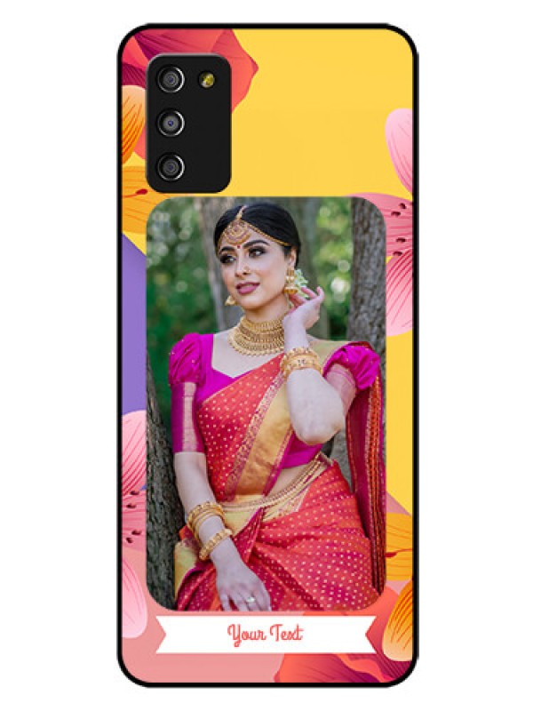 Custom Galaxy A03s Custom Glass Mobile Case - 3 Image With Vintage Floral Design