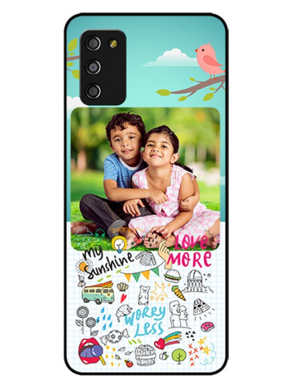 Custom Galaxy A03s Photo Printing on Glass Case - Doodle love Design