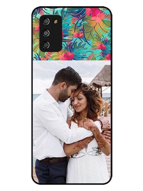 Custom Galaxy A03s Photo Printing on Glass Case - Watercolor Floral Design