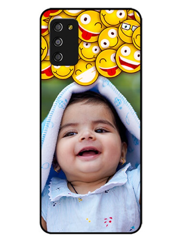 Custom Galaxy A03s Custom Glass Mobile Case - with Smiley Emoji Design