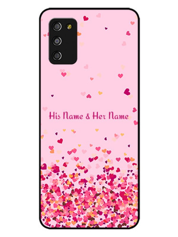 Custom Galaxy A03s Photo Printing on Glass Case - Floating Hearts Design
