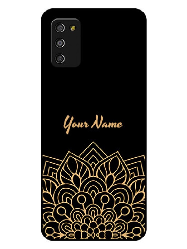 Custom Galaxy A03s Custom Glass Phone Case - Golden mandala Design