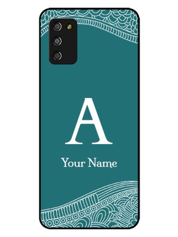 Custom Galaxy A03s Personalized Glass Phone Case - line art pattern with custom name Design