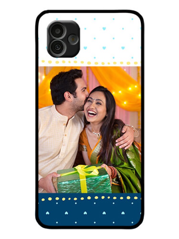 Custom Samsung Galaxy A04 Personalized Glass Phone Case - White and Blue Abstract Design