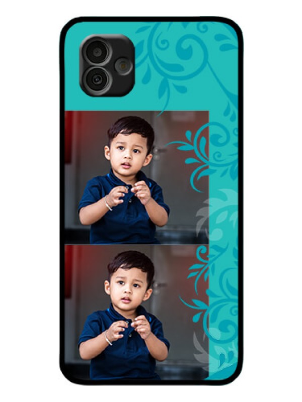 Custom Samsung Galaxy A04 Personalized Glass Phone Case - with Photo and Green Floral Design