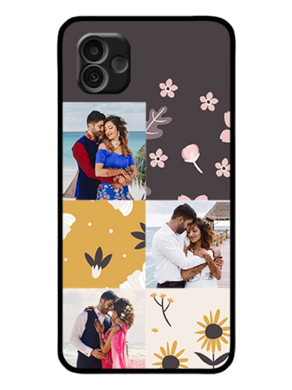Custom Samsung Galaxy A04 Photo Printing on Glass Case - 3 Images with Floral Design