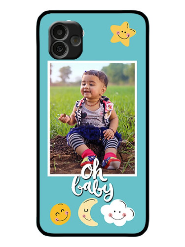 Custom Samsung Galaxy A04 Personalized Glass Phone Case - Smiley Kids Stars Design