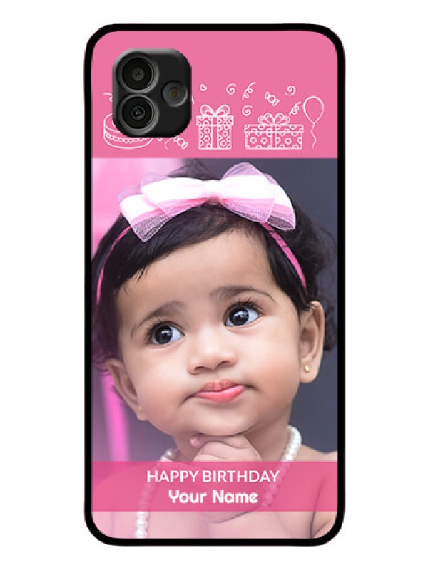 Custom Samsung Galaxy A04 Photo Printing on Glass Case - with Birthday Line Art Design
