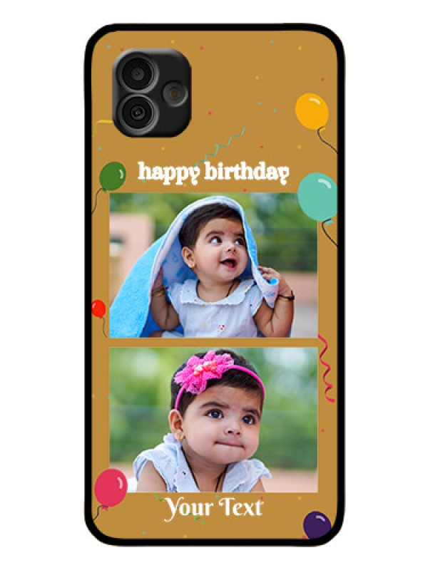 Custom Samsung Galaxy A04 Personalized Glass Phone Case - Image Holder with Birthday Celebrations Design