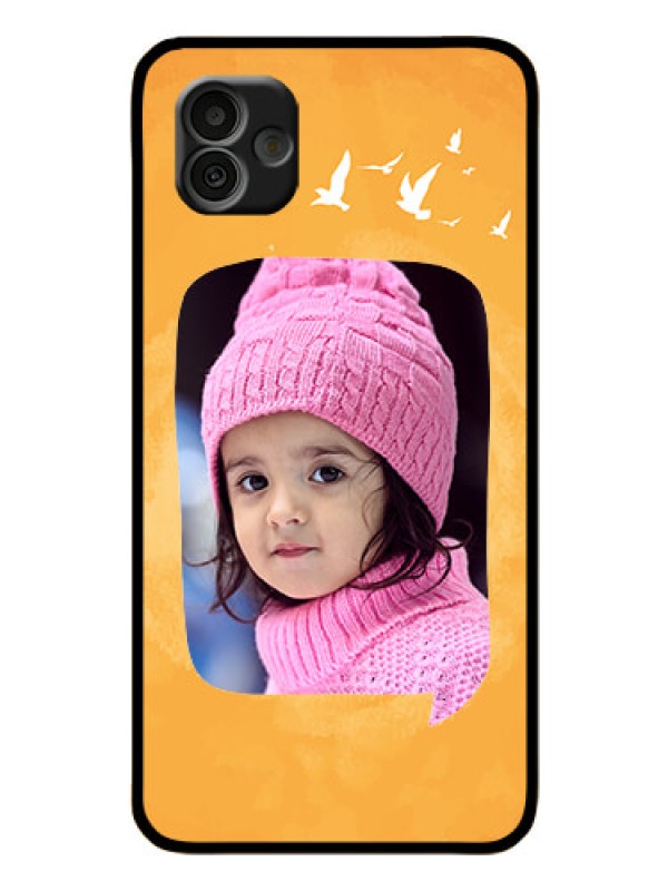 Custom Samsung Galaxy A04 Personalized Glass Phone Case - Water Color Design with Bird Icons