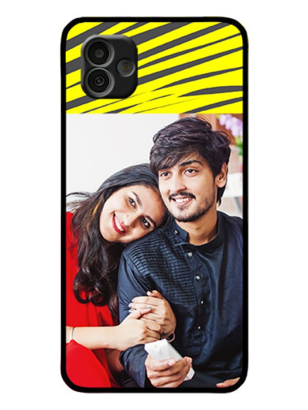 Custom Samsung Galaxy A04 Photo Printing on Glass Case - Yellow Abstract Design