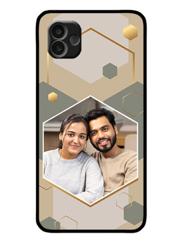 Custom Galaxy A04 Photo Printing on Glass Case - Stylish Hexagon Pattern Design