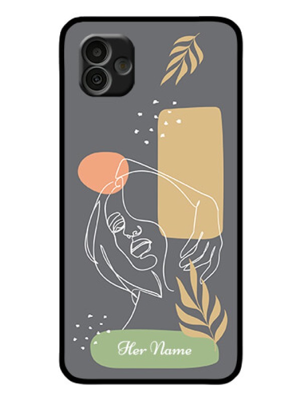 Custom Galaxy A04 Custom Glass Phone Case - Gazing Woman line art Design