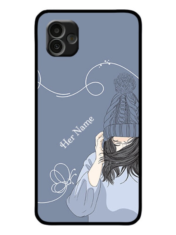 Custom Galaxy A04 Custom Glass Mobile Case - Girl in winter outfit Design