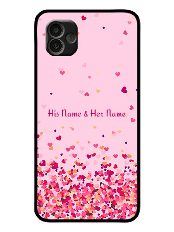 Custom Galaxy A04 Photo Printing on Glass Case - Floating Hearts Design