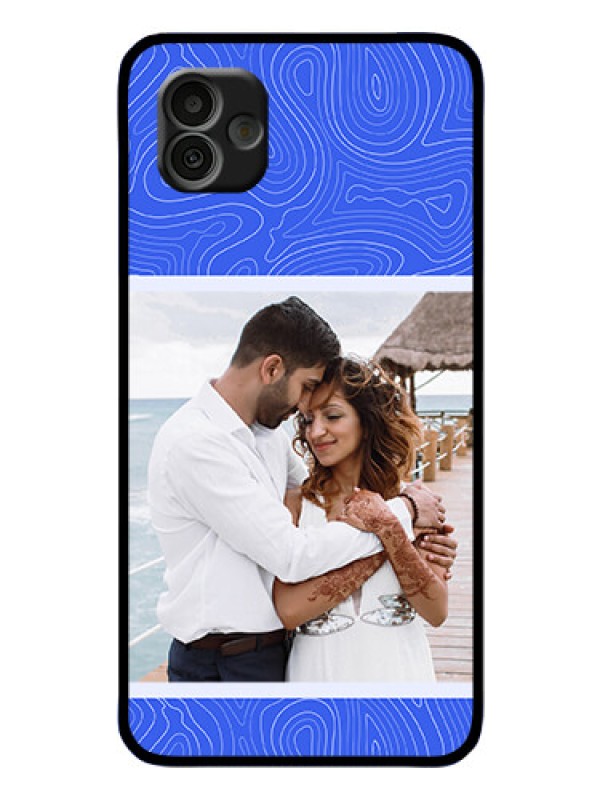 Custom Galaxy A04 Custom Glass Mobile Case - Curved line art with blue and white Design
