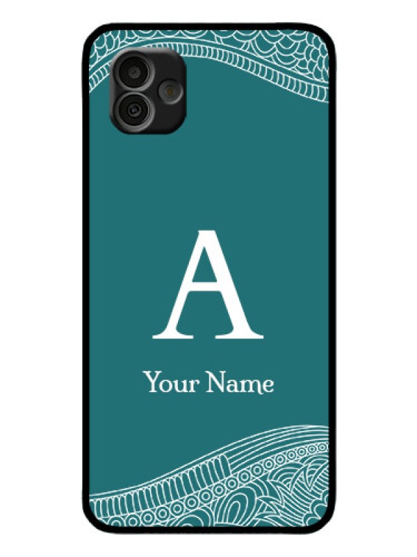 Custom Galaxy A04 Personalized Glass Phone Case - line art pattern with custom name Design
