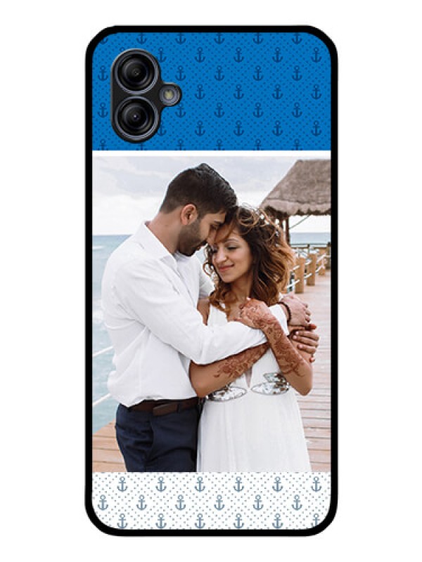 Custom Galaxy A04e Photo Printing on Glass Case - Blue Anchors Design