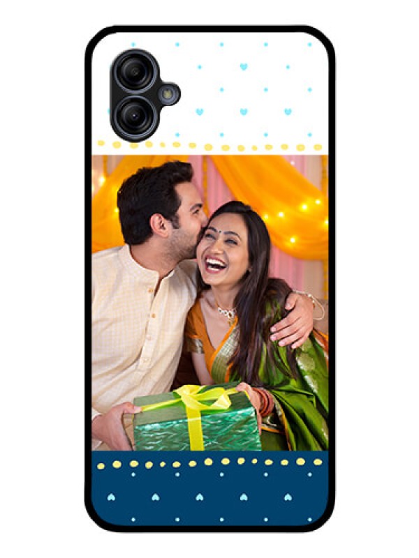 Custom Galaxy A04e Personalized Glass Phone Case - White and Blue Abstract Design