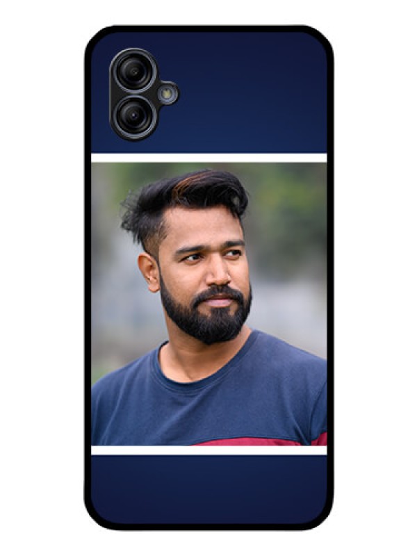Custom Galaxy A04e Personalized Glass Phone Case - Simple Royal Blue Design