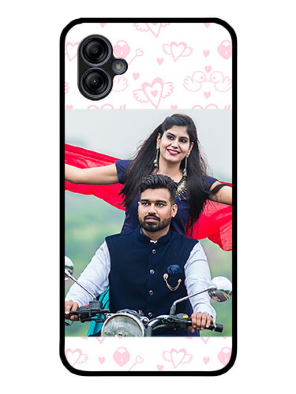 Custom Galaxy A04e Custom Glass Mobile Case - Pink Flying Heart Design