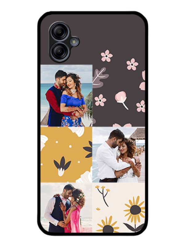 Custom Galaxy A04e Photo Printing on Glass Case - 3 Images with Floral Design