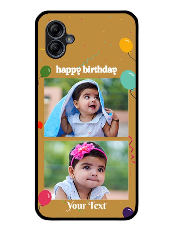 Custom Galaxy A04e Personalized Glass Phone Case - Image Holder with Birthday Celebrations Design