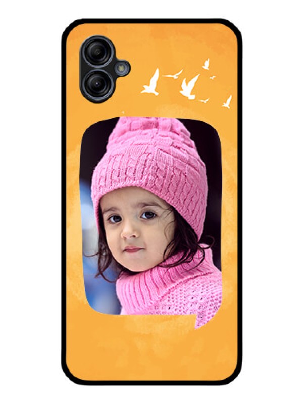 Custom Galaxy A04e Personalized Glass Phone Case - Water Color Design with Bird Icons