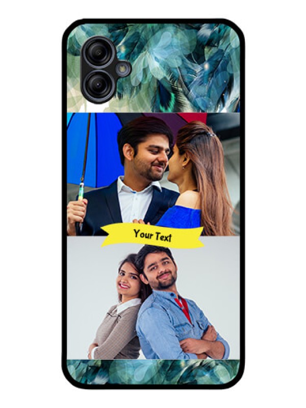 Custom Galaxy A04e Personalized Glass Phone Case - Image with Boho Peacock Feather Design