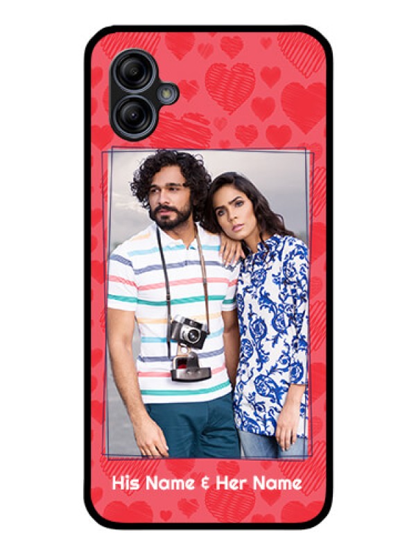 Custom Galaxy A04e Photo Printing on Glass Case - with Red Heart Symbols Design