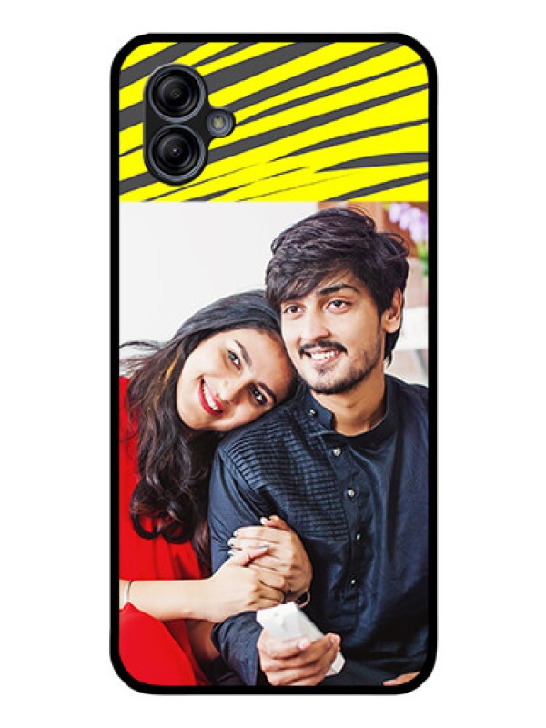 Custom Galaxy A04e Photo Printing on Glass Case - Yellow Abstract Design