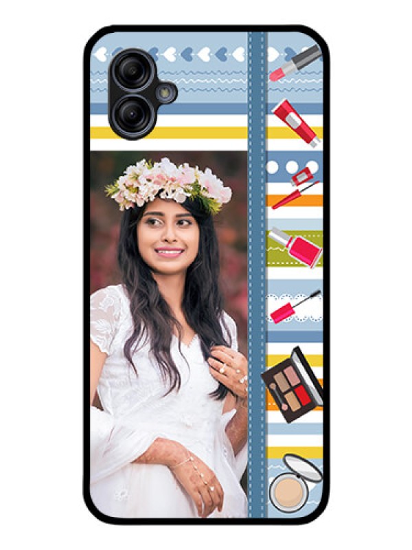 Custom Galaxy A04e Personalized Glass Phone Case - Makeup Icons Design