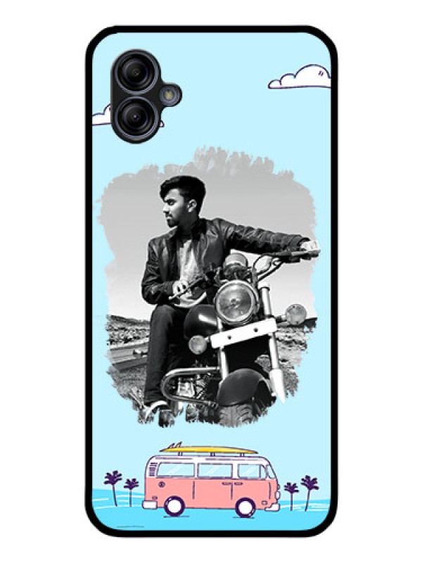 Custom Galaxy A04e Photo Printing on Glass Case - Travel & Adventure Design