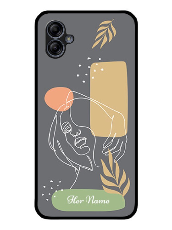 Custom Galaxy A04e Custom Glass Phone Case - Gazing Woman line art Design