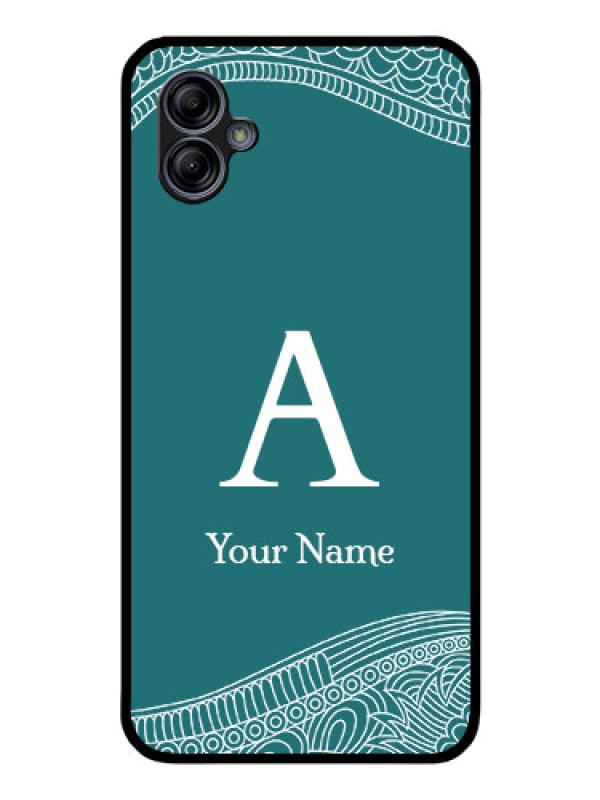 Custom Galaxy A04e Personalized Glass Phone Case - line art pattern with custom name Design