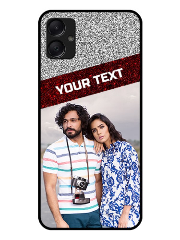 Custom Galaxy A05 Custom Glass Phone Case - Image Holder With Glitter Strip Design