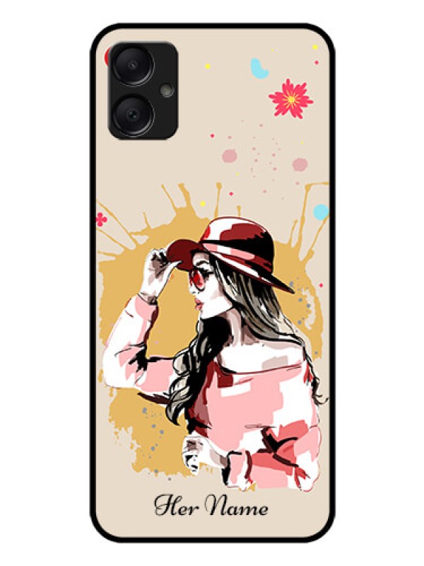 Custom Galaxy A05 Custom Glass Phone Case - Women With Pink Hat Design