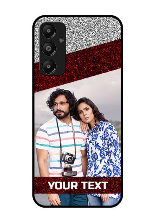 Galaxy A05s Custom Glass Phone Case - Image Holder With Glitter Strip Design