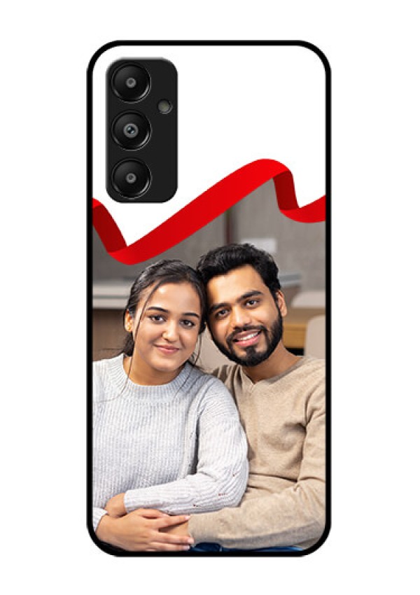 Galaxy A05s Custom Glass Phone Case - Red Ribbon Frame Design