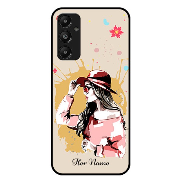 Galaxy A05s Custom Glass Phone Case - Women With Pink Hat Design