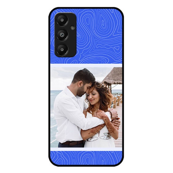 Galaxy A05s Custom Glass Phone Case - Curved Line Art With Blue And White Design Galaxy A05s Custom Glass Phone Case - Curved Line Art With Blue And White Design