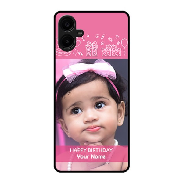 Samsung Galaxy A06 Custom Glass Phone CaseWith Birthday Line Art Design Samsung Galaxy A06 Custom Glass Phone CaseWith Birthday Line Art Design