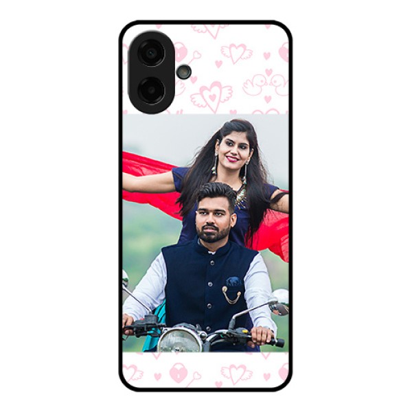 Samsung Galaxy A07 Custom Glass Phone Case - Pink Flying Heart Design Samsung Galaxy A07 Custom Glass Phone Case - Pink Flying Heart Design