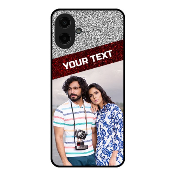 Samsung Galaxy A07 Custom Glass Phone Case - Image Holder With Glitter Strip Design Samsung Galaxy A07 Custom Glass Phone Case - Image Holder With Glitter Strip Design