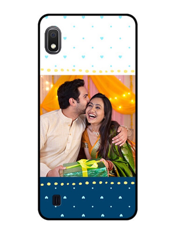 Custom Galaxy A10 Personalized Glass Phone Case - White and Blue Abstract Design