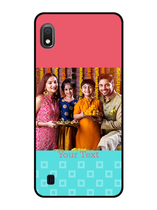 Custom Galaxy A10 Personalized Glass Phone Case - Peach & Blue Color Design